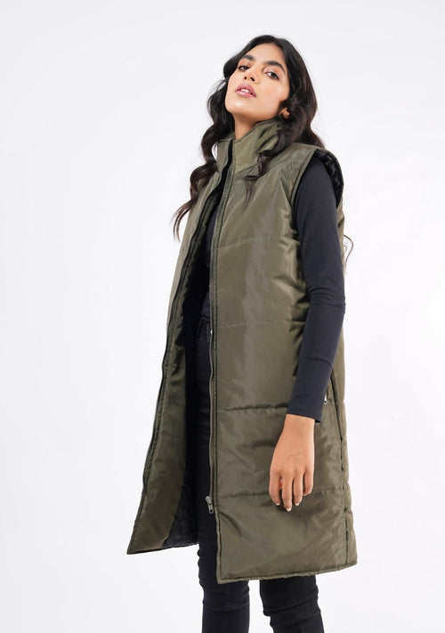 Nine90nine- Long Gilet - Olive