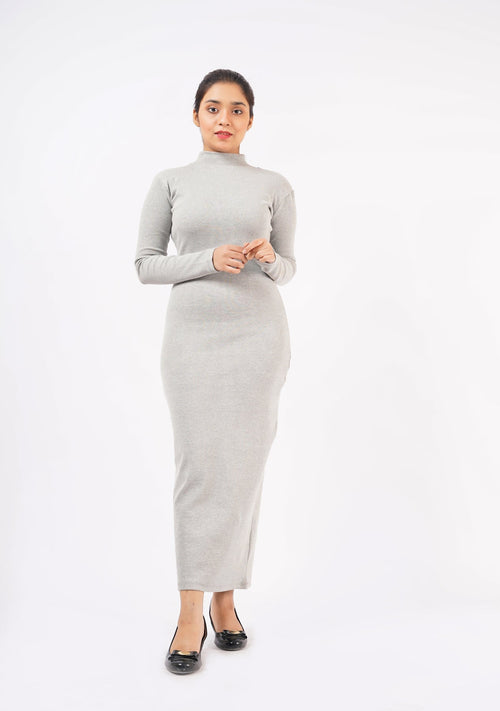 Nine90nine- Long Knitted Dress - Light Grey