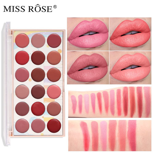 Miss Rose - 18 Colors Matte Long Lasting Waterproof Nourishing Lip Cream Palette 18g 7301-006m