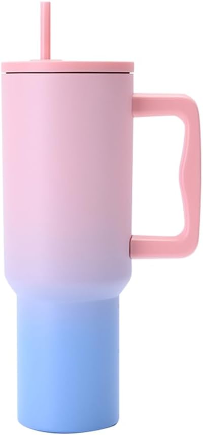 Home.co - Leak-proof 40 Oz Tumbler With Lid & Straw - Gradient Pink-blue