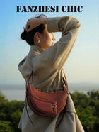 Shein - Minimalist Brown Leather Crossbody Saddle Bag Chic Crescent Moon Underarm Bag With Adjustable Strap