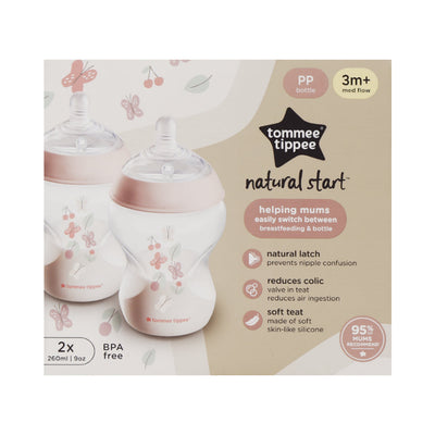 TOMMEE TIPPEE NATURAL START TINTED PP BOTTLE 2 X 260 ML PINK