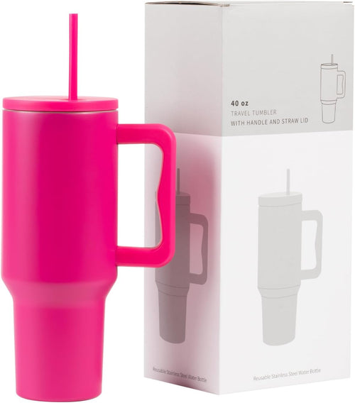 Home.co - Leak-proof 40 Oz Tumbler With Lid & Straw - Hot Pink