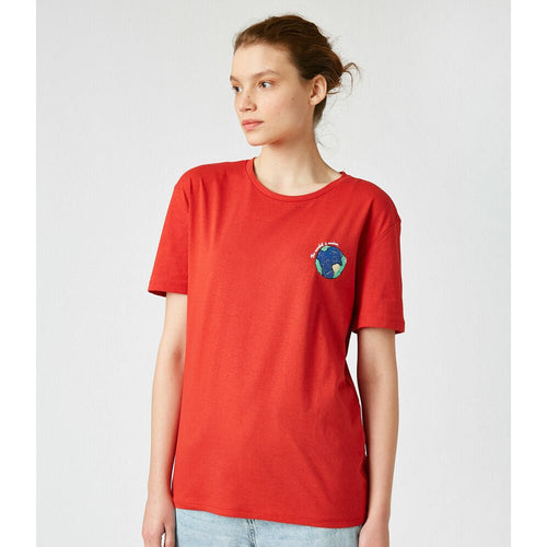 Koton 100% Cotton Crew Neck Printed T Shirt Red