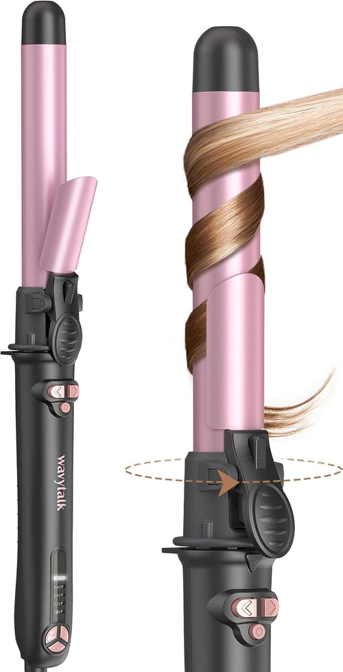 Wavytalk - 1 Inch Rotating Curling Iron Curl Cycle Automatic Curling Wand For Long Hair Dual Voltage Rose Gold