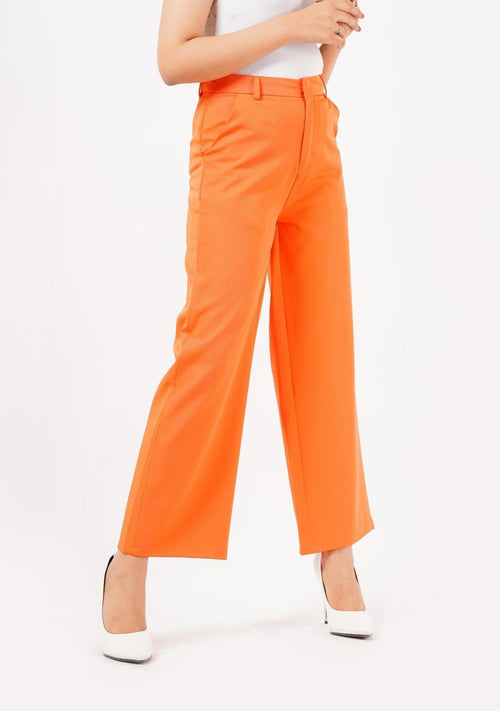 Nine90nine- High Rise Wide Leg Pant With Pocket - Orange