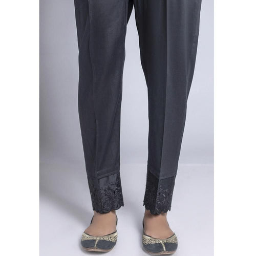 Zeen Black Satin Embellished Cigarette Pant