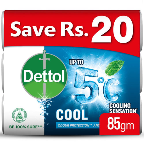 Dettol Antibacterial Soap Bar Effective Germ Protection Cool 85gm - Pack Of 3