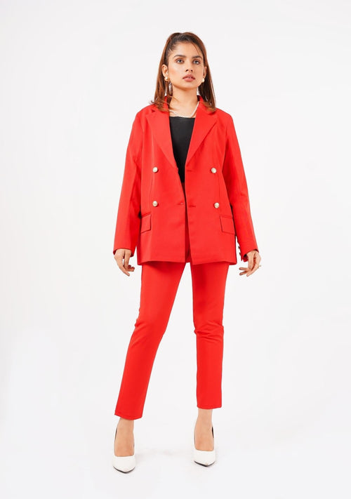 Nine90nine- Double Breasted Blazer - Red