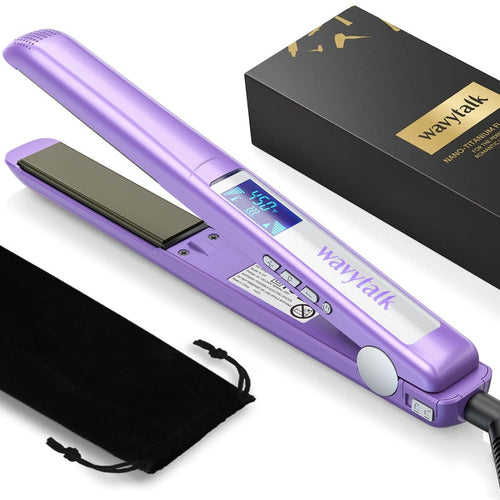 Wavytalk - Pro Hair Straightener 100 Pure Titanium Flat Iron For Easy Glide Straightener And Curler For All Hairstyles Dual Voltage Purple