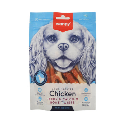WANPY ADULT DOG CHICKEN & CALCIUM BONE TWISTS POUCH 100 GM