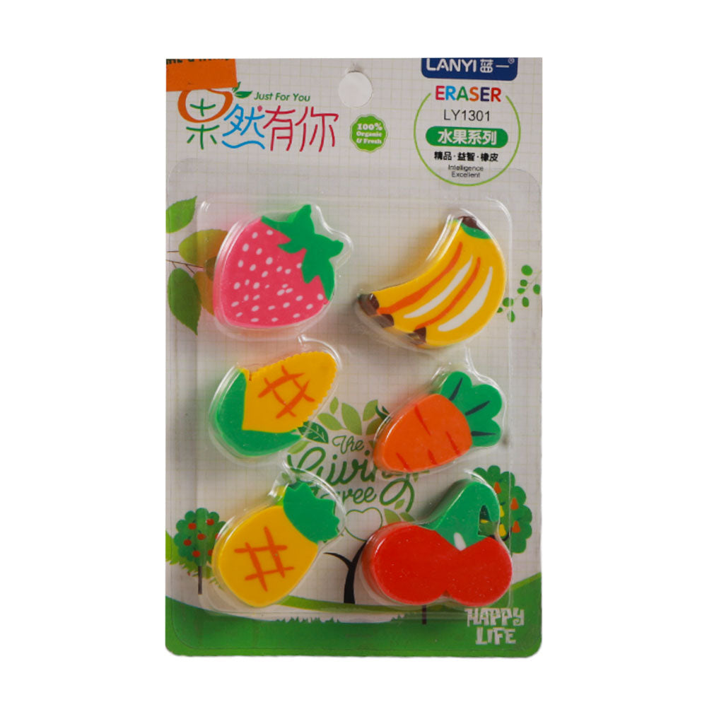 LY1301 LANYI ERASER FRUITS 6PC PACK IN CARD