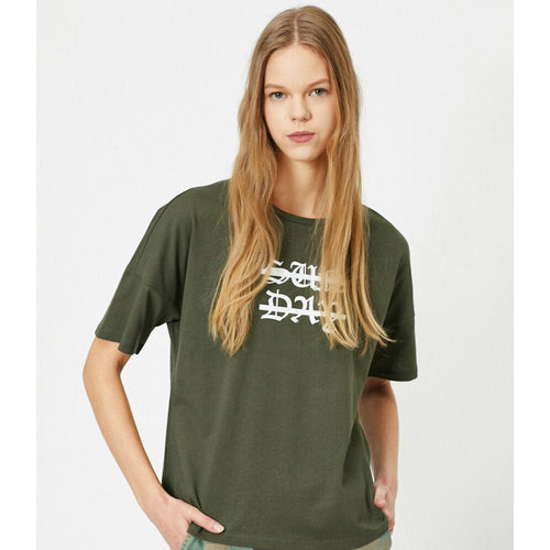 Koton Letter Printed T Shirt Khaki