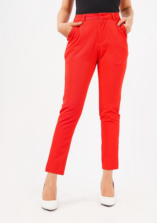 Nine90nine- Straight Pant With Pocket (polyester) - Red