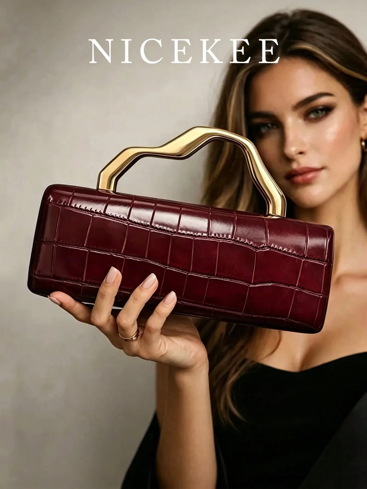 Shein - Fashionable And Lightweight Solid Color Metal Handle Handbag