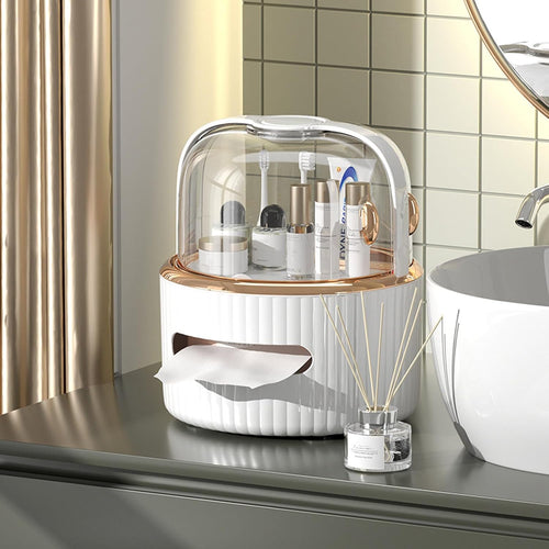 Home.co - Tissue Box + Cosmetics Organizer With Acrylic Door
