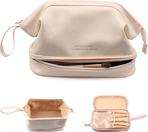 Home.co -double Layer Leather Cosmetic Pouch (random Color)