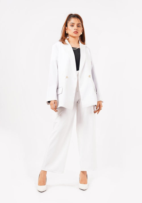Nine90nine- Double Breasted Loose Fit Blazer - White
