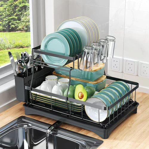 Home.co - Dish Drainer Rack With Glass Holders