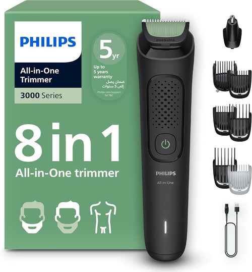 Philips 8-in-1 Multi Grooming Kit Mg3940/15 | Beard, Hair & Nose Trim | Adjustable 3–7 Mm Comb + Hair & Body Combs | 70 Min Cordless | Washable Attachments | Usb-a Charging | Pouch