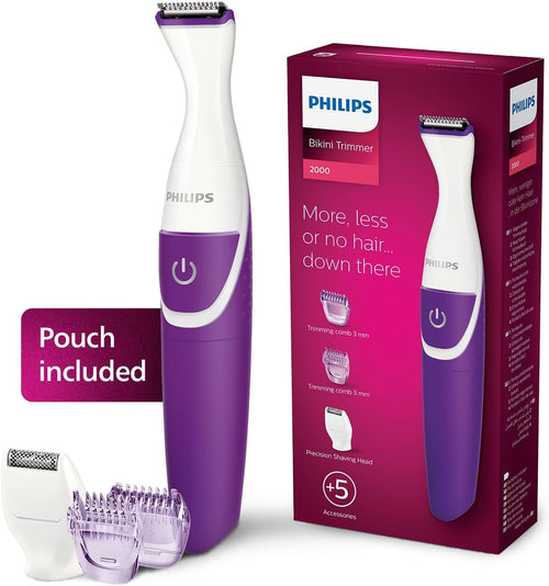Philips Essential Bikini Trimmer. Trim. Shave & Style. Mini Shaving Head Included. Portable. Battery, Brt38315, Whitepurple