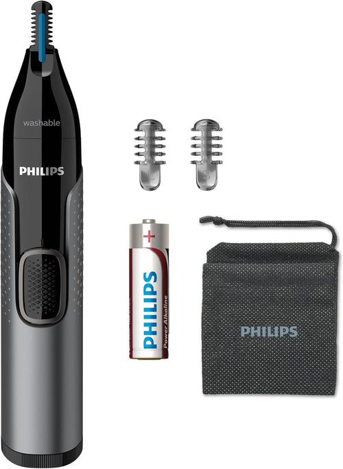 Philips Nose Hair Trimmer, Series 3000 Nose, Ear And Eyebrow Trimmer Showerproof With Protective Guard System, Battery Operated, No Pulling Guaranteed Nt3650/16, Grey