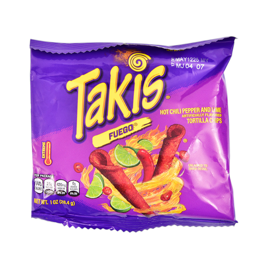 TAKIS TORTILLA CHIPS HOT CHILI PEPPER & LIME 28.4 GM