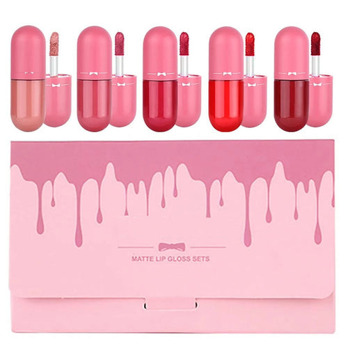 Gege Moon Mini Capsule Lip Gloss Set Of 5 Colors, Velvet Matte Non-stick Cups, Non Fade Waterproof Flip Gloss Color Developing Liquid Lipstick Matte Lipstick For Girls And For Women