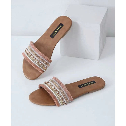 Shein- Slip-on Striped Plaid Slider Shoes