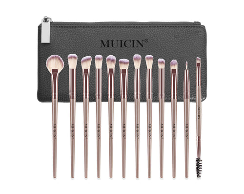 Muicin - 12 Pieces Complete Vegan Eyebrush Set With Pouch