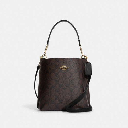 Coach - Mollie Bucket Bag 22 In Signature Canvas Gold/brown Black