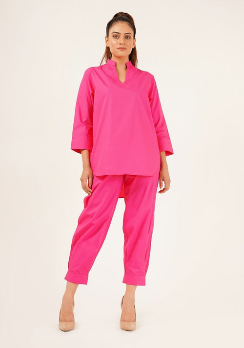 Nine90nine- Pleated Cuff Ankle Trouser - Fuchsia Pink