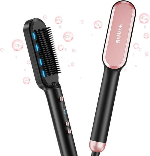 Wavytalk - Hair Straightener Brushsleek Sweep Ionic Straightening Brush With 6 Temperature Adjust Antiscald Ceramic Hair Straightener Rose Gold