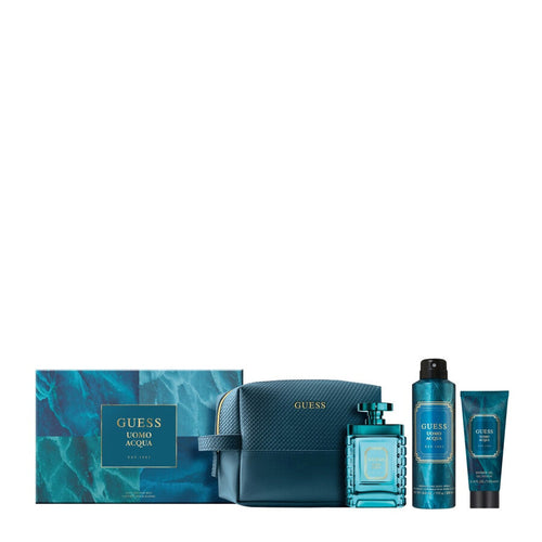 Gift Set - Guess Uomo Aqua Men 4s Set (edt 100ml+s/g 100ml+ B/s 170g+ Pouch)