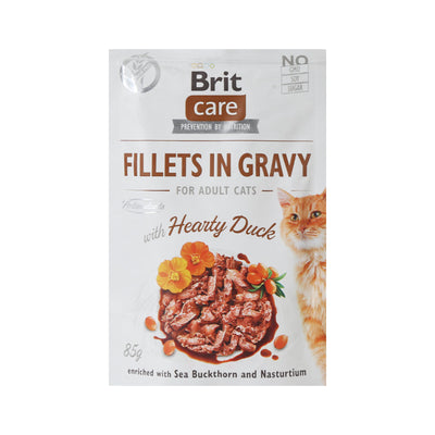 BRIT CARE CAT FOOD FILLETS IN GRAVY HEARTY DUCK 85 GM