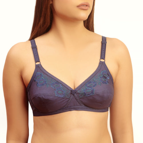 Bebelle - Maxclence, Cotton Embroidered Unpadded Crossover Bra - Navy Blue