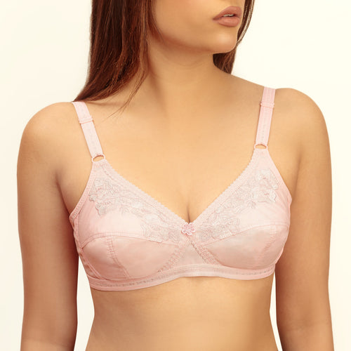 Bebelle - Maxclence, Cotton Embroidered Unpadded Crossover Bra - Orchid Pink