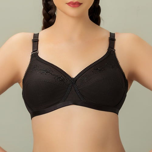 Bebelle - Xclence, Cotton Embroidered Unpadded Crossover Bra - Black