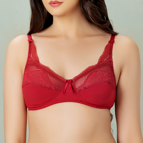 Bebelle - Romance Forever, Half Lace Unpadded Polyester Jersey Bra - Maroon