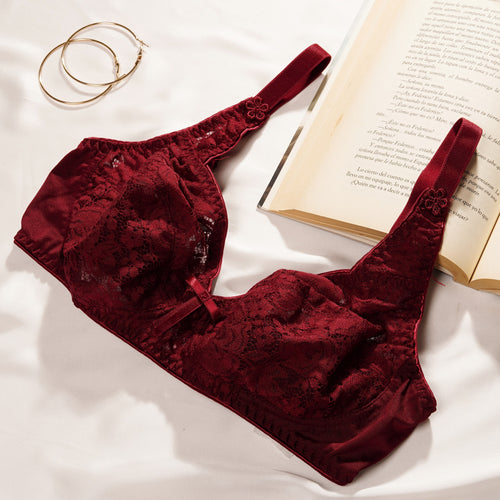 Bebelle - Marvel Rosette, Soft Lace Cup Unpadded Polyester Jersey Bra - Maroon