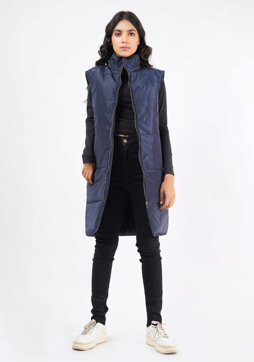 Nine90nine- Long Gilet - Navy Blue