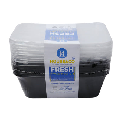 HOUSE & CO DISP RECT. CONTAINER BLACK 750M 10PCS