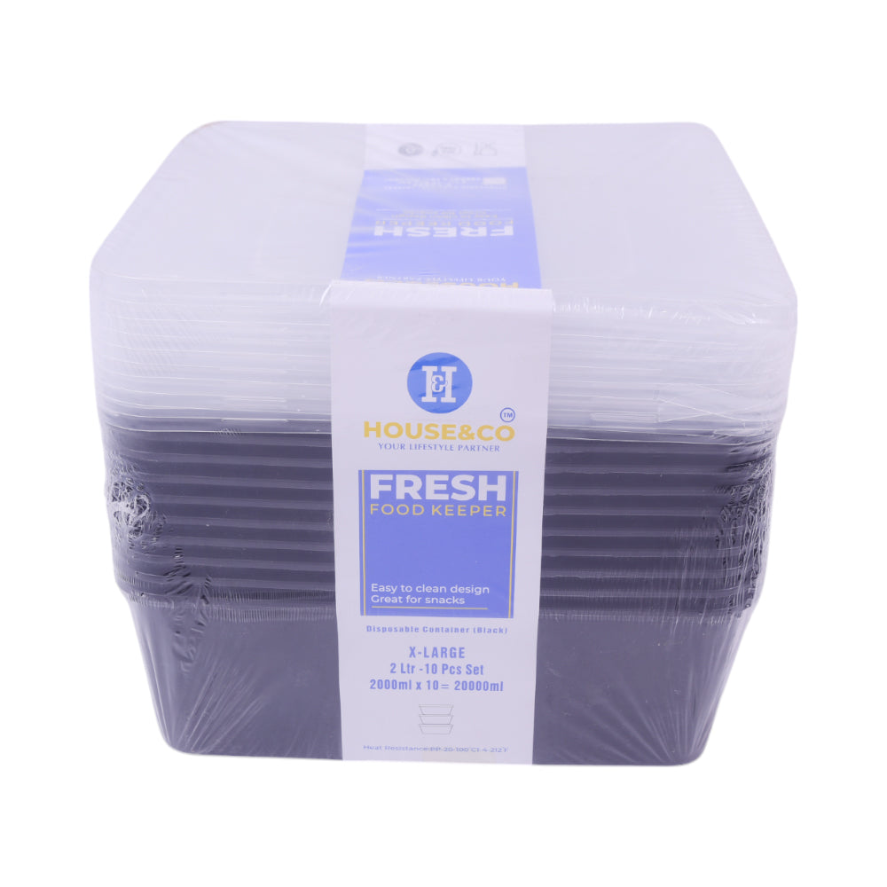 HOUSE & CO DISP RECT. CONTAINER BLACK 2000ML 10PCS