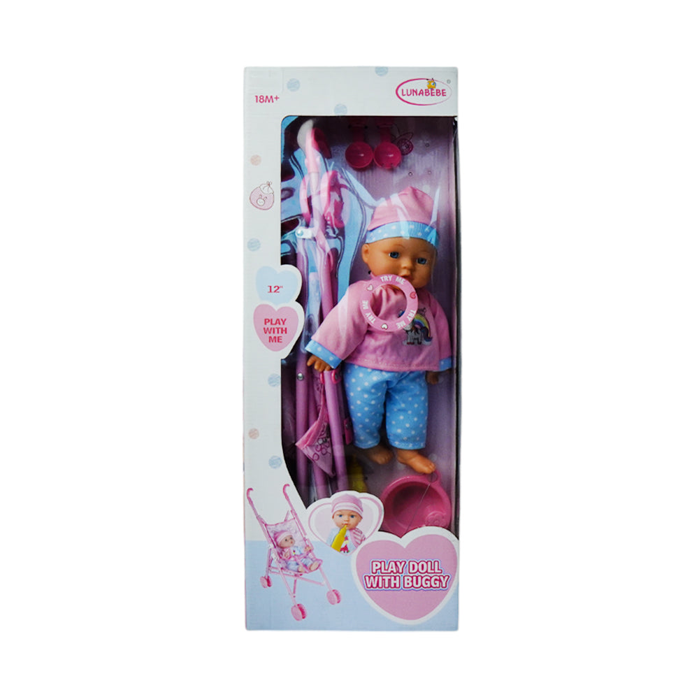 HX830-11 LUNABEBE DOLL WITH STROLLER BUGGY