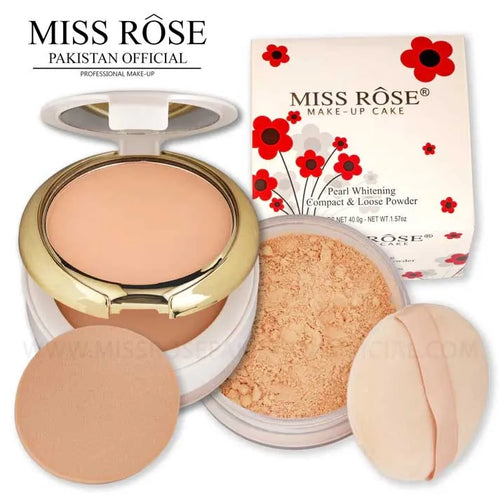 Miss Rose (3 In 1) Professional 3d Pearl Whitening Compact & Loose Powder 45g