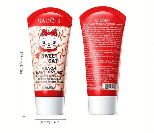Sadoer Sweet Cat Peach Hand Cream Moisturizing And Anti-cracking Deep Nourish Hydrate Hand Care, For Girls And Women 60g Sd08672