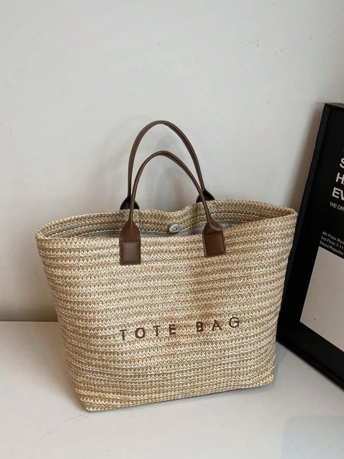 Shein - Livesso New Fashion Large Capacity Letter Pattern Decorated Woven Straw Tote Bag