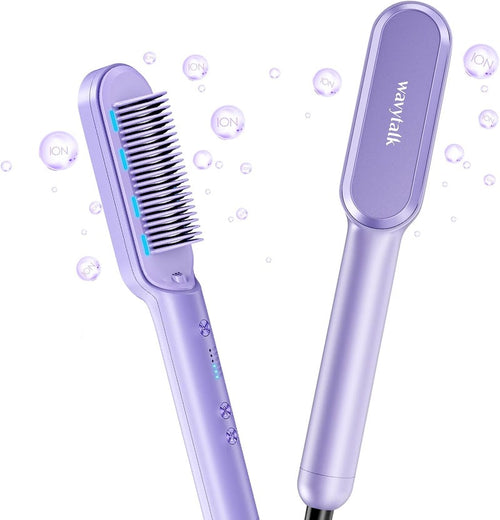 Wavytalk - Hair Straightener Brush Sleek Sweep Ionic Straightening Brush With 6 Temperature Adjust Antiscald Ceramic Straightening Purple