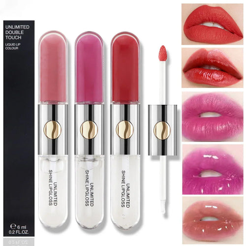 Lareen Pack 3pcs Rondom Shades Clear Pink Double Headed Transparent Plumping Lip Gloss+lip Liner 6ml