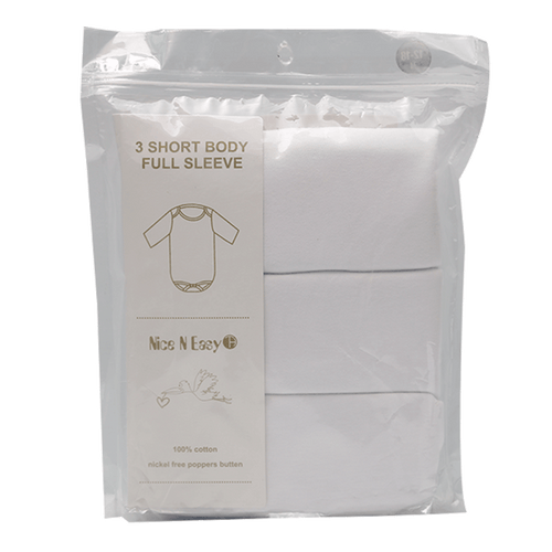 L/S BODY SUIT WHITE 3PC PACK NICE & EASY MW-20 3-6M HC-015